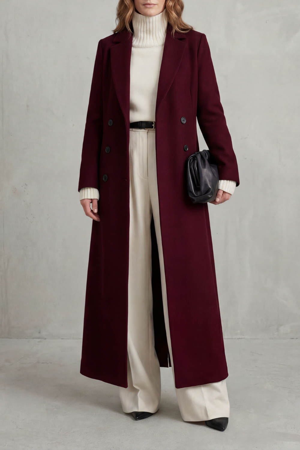 Emaora | Long Wool Blend Coat Double-Breasted