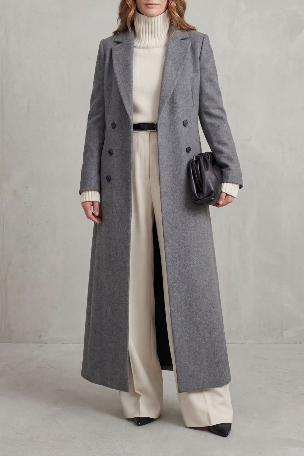 Emaora | Long Wool Blend Coat Double-Breasted