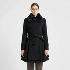 Eveanne | Belted Coat with Fur Collar Flared Hem
