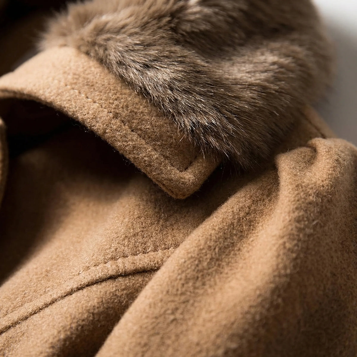 Eveanne | Belted Coat with Fur Collar Flared Hem