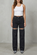 Eveara | Crystal Cut-Out Wide-Leg Jeans