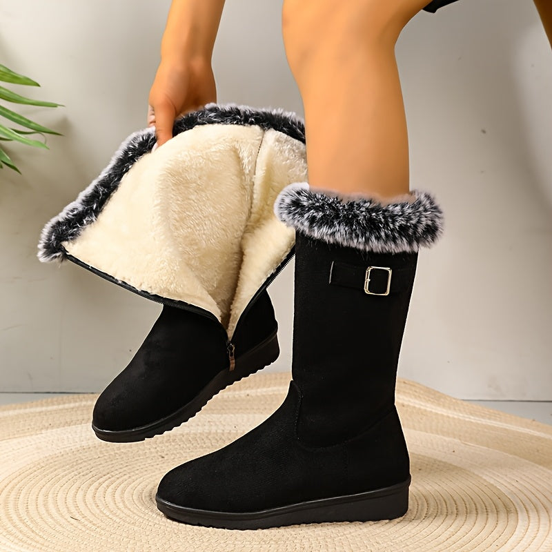 Eveisse | Tall Plush Lined Winter Boots with Buckle