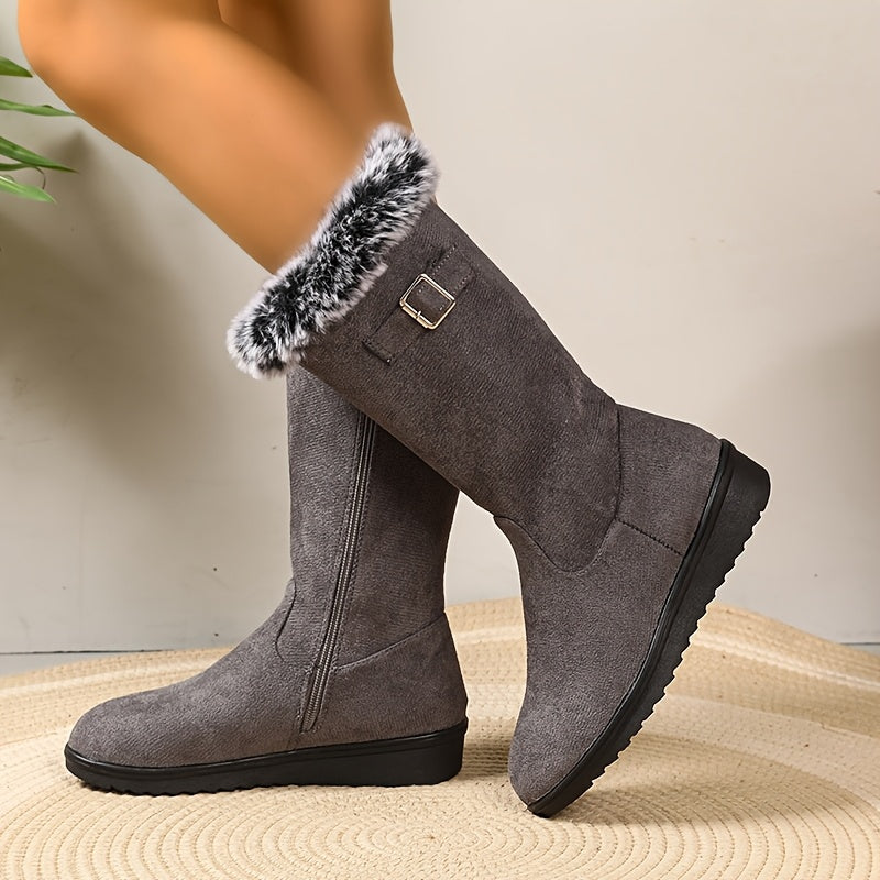 Eveisse | Tall Plush Lined Winter Boots with Buckle