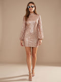 Evelle | Sequin High Neck Puff Sleeve Mini Dress