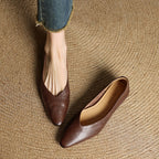 Faelle | V-Cut Lambskin Flats with Square Toe