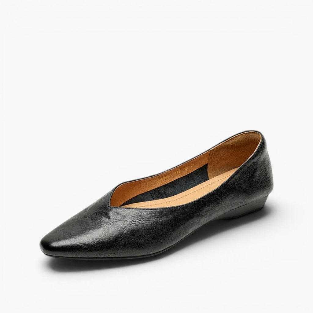 Faelle | V-Cut Lambskin Flats with Square Toe
