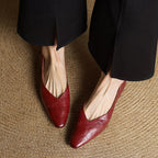Faelle | V-Cut Lambskin Flats with Square Toe