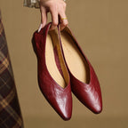 Faelle | V-Cut Lambskin Flats with Square Toe