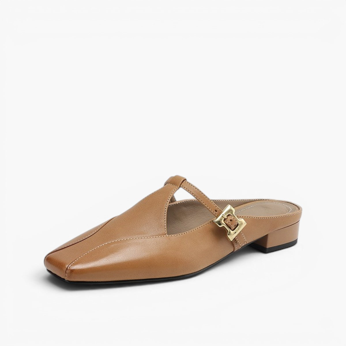 Faeora | Square-Toe Leather Mules with Cutout Strap