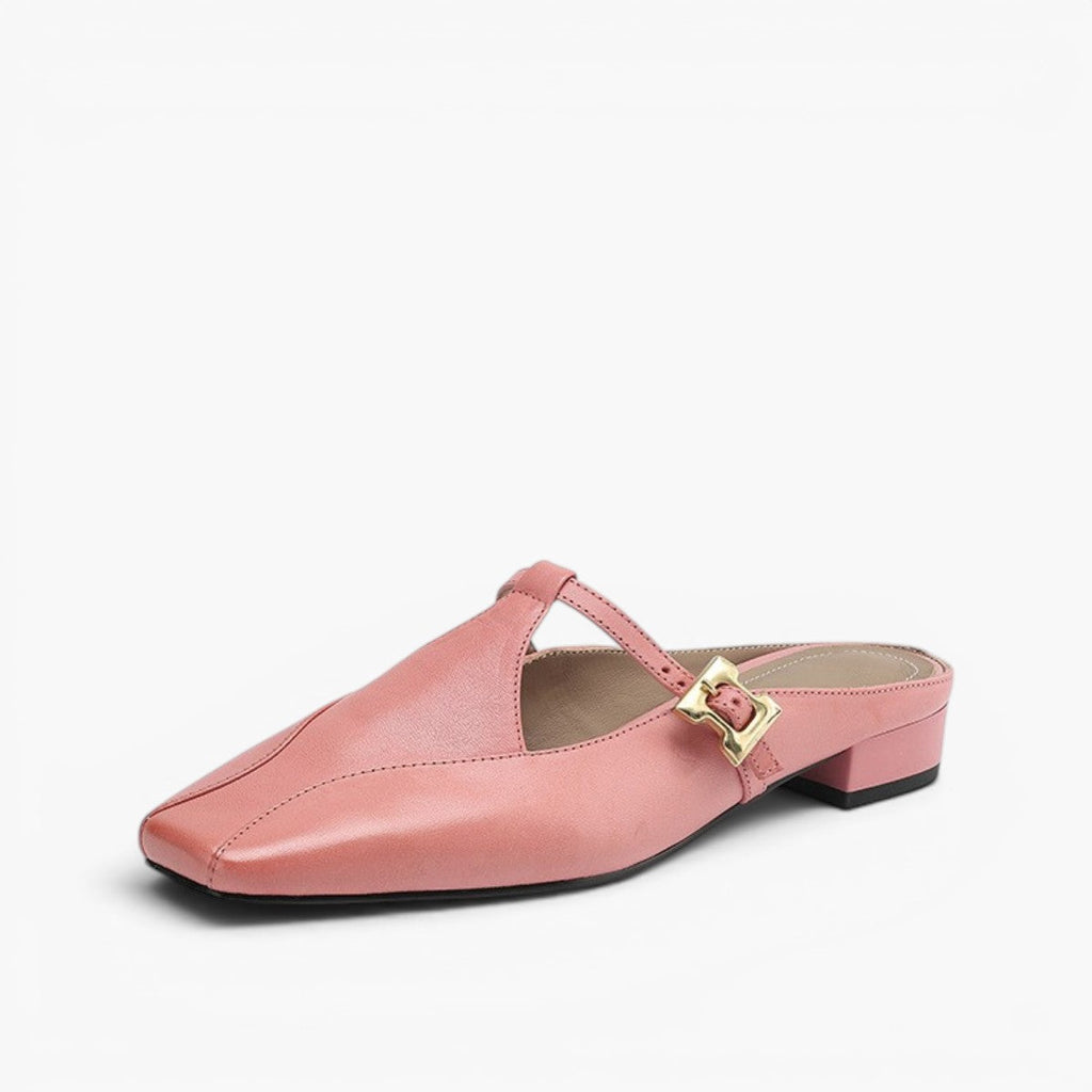 Faeora | Square-Toe Leather Mules with Cutout Strap