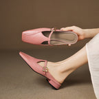 Faeora | Square-Toe Leather Mules with Cutout Strap