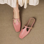 Faeora | Square-Toe Leather Mules with Cutout Strap