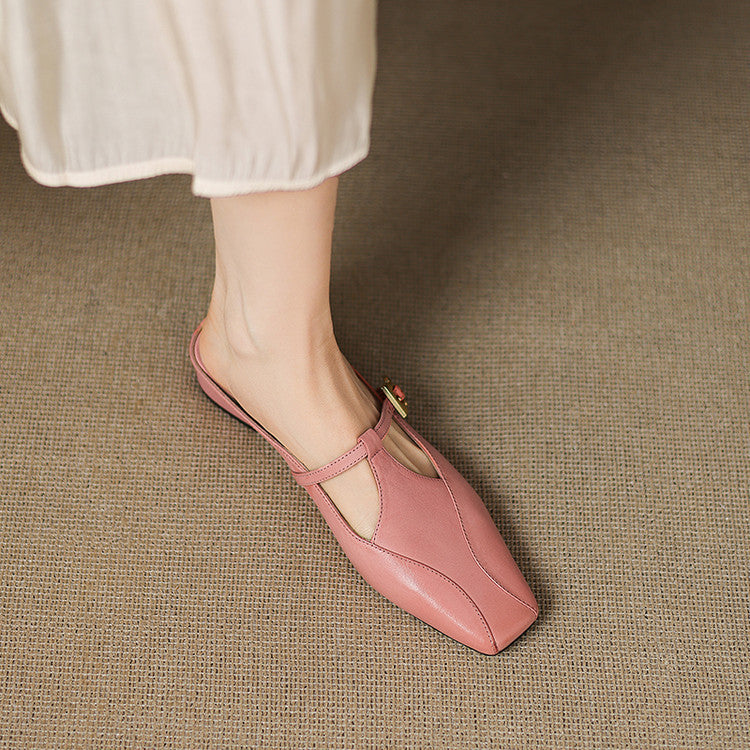 Faeora | Square-Toe Leather Mules with Cutout Strap