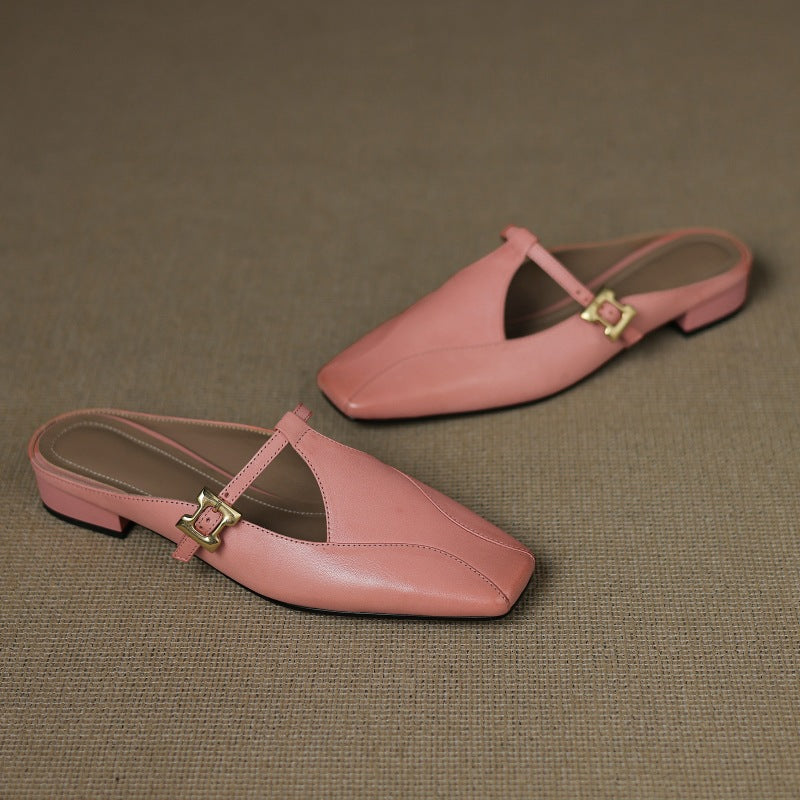 Faeora | Square-Toe Leather Mules with Cutout Strap