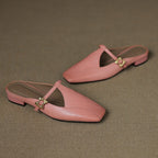 Faeora | Square-Toe Leather Mules with Cutout Strap