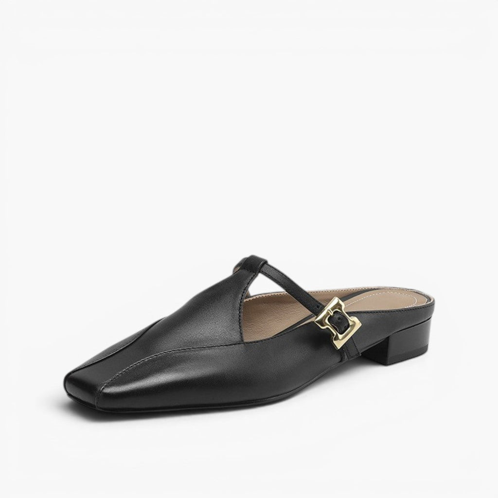 Faeora | Square-Toe Leather Mules with Cutout Strap