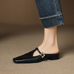 Faeora | Square-Toe Leather Mules with Cutout Strap