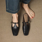 Faeora | Square-Toe Leather Mules with Cutout Strap