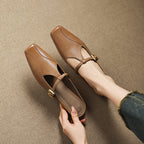 Faeora | Square-Toe Leather Mules with Cutout Strap