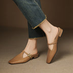 Faeora | Square-Toe Leather Mules with Cutout Strap