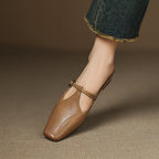 Faeora | Square-Toe Leather Mules with Cutout Strap