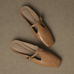 Faeora | Square-Toe Leather Mules with Cutout Strap
