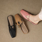 Faeora | Square-Toe Leather Mules with Cutout Strap