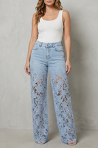 Galatea | Lace Panel Wide-Leg Jeans High Waist