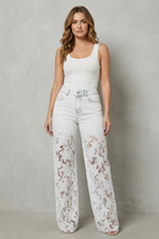 Galatea | Lace Panel Wide-Leg Jeans High Waist