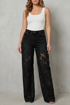 Galatea | Lace Panel Wide-Leg Jeans High Waist