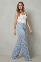 Galatea | Lace Panel Wide-Leg Jeans High Waist