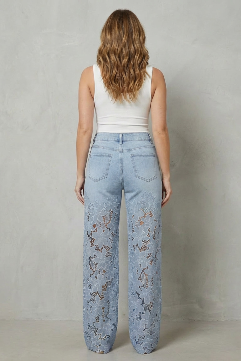 Galatea | Lace Panel Wide-Leg Jeans High Waist