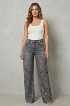Galatea | Lace Panel Wide-Leg Jeans High Waist