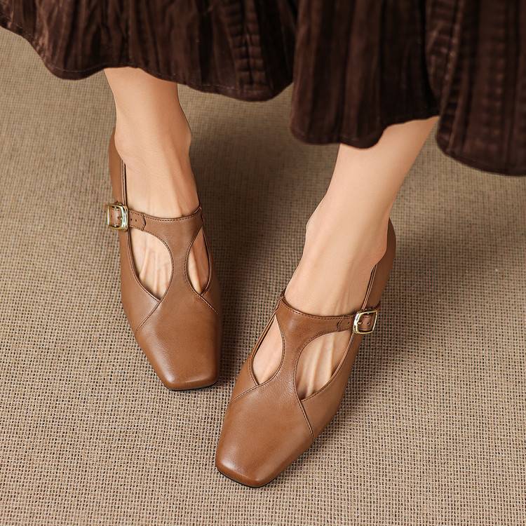 Gisette | Square-Toe Leather Mary Jane Block Heels
