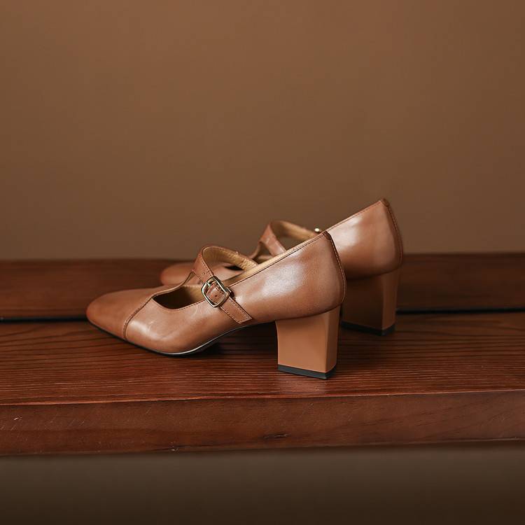 Gisette | Square-Toe Leather Mary Jane Block Heels