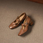 Gisette | Square-Toe Leather Mary Jane Block Heels