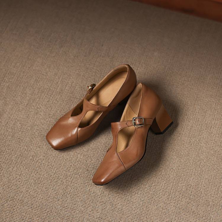 Gisette | Square-Toe Leather Mary Jane Block Heels