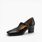 Gisette | Square-Toe Leather Mary Jane Block Heels