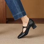 Gisette | Square-Toe Leather Mary Jane Block Heels