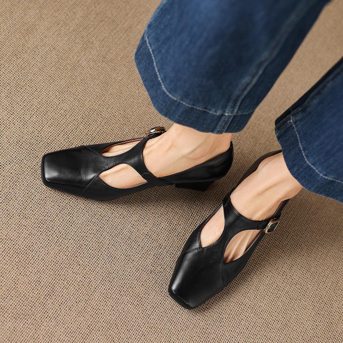 Gisette | Square-Toe Leather Mary Jane Block Heels