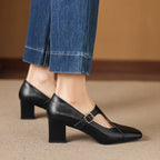 Gisette | Square-Toe Leather Mary Jane Block Heels