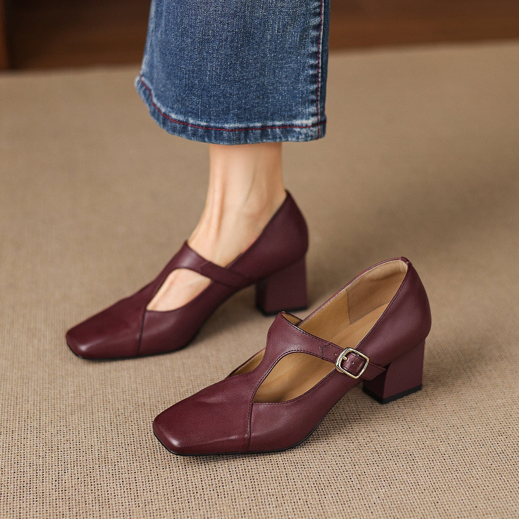 Gisette | Square-Toe Leather Mary Jane Block Heels