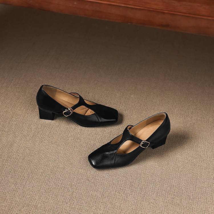 Gisette | Square-Toe Leather Mary Jane Block Heels