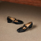 Gisette | Square-Toe Leather Mary Jane Block Heels