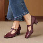 Gisette | Square-Toe Leather Mary Jane Block Heels