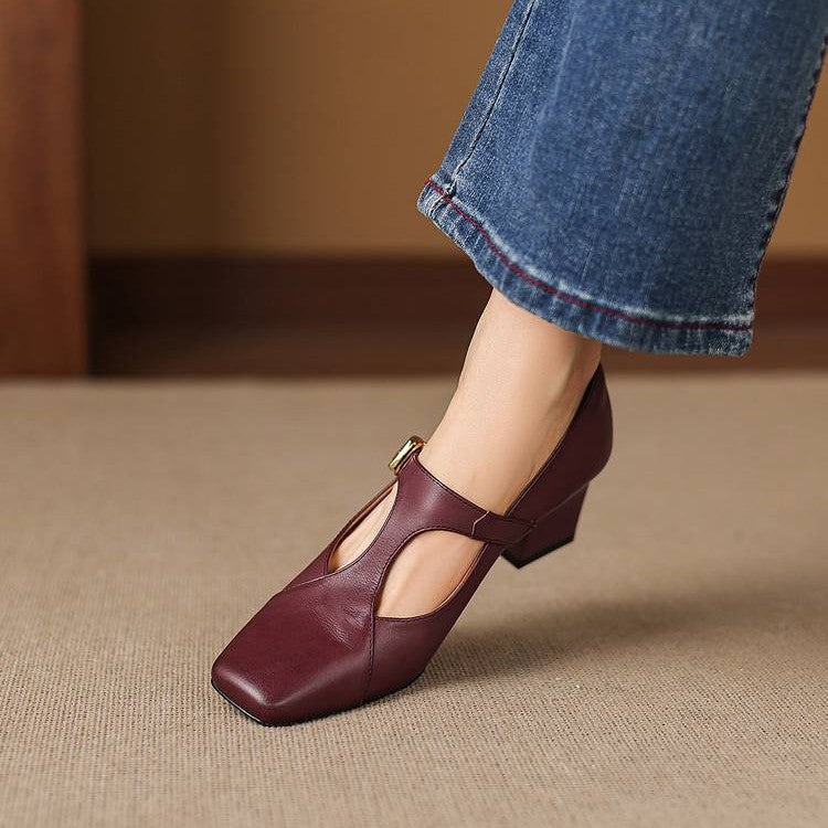 Gisette | Square-Toe Leather Mary Jane Block Heels