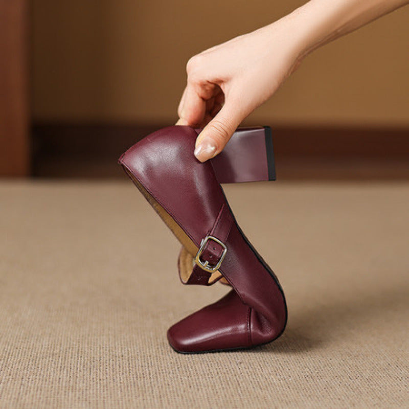 Gisette | Square-Toe Leather Mary Jane Block Heels