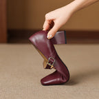 Gisette | Square-Toe Leather Mary Jane Block Heels