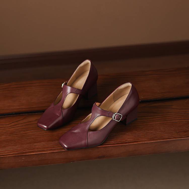 Gisette | Square-Toe Leather Mary Jane Block Heels