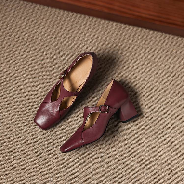 Gisette | Square-Toe Leather Mary Jane Block Heels